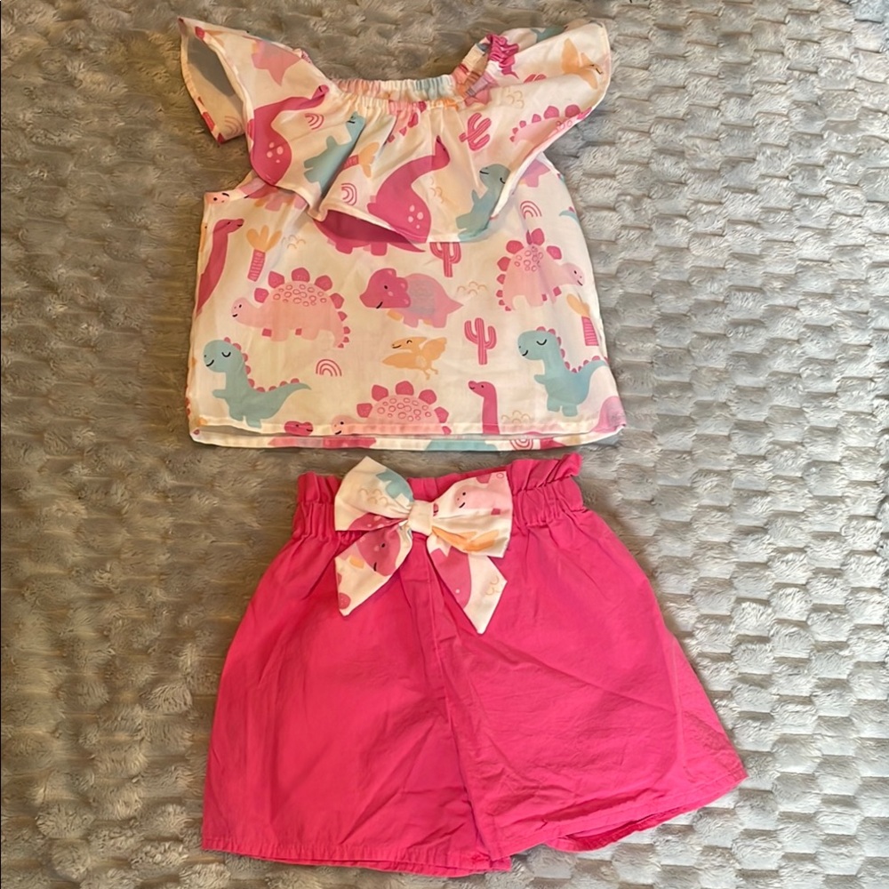Pink Dinosaur Print Toddler Outfit